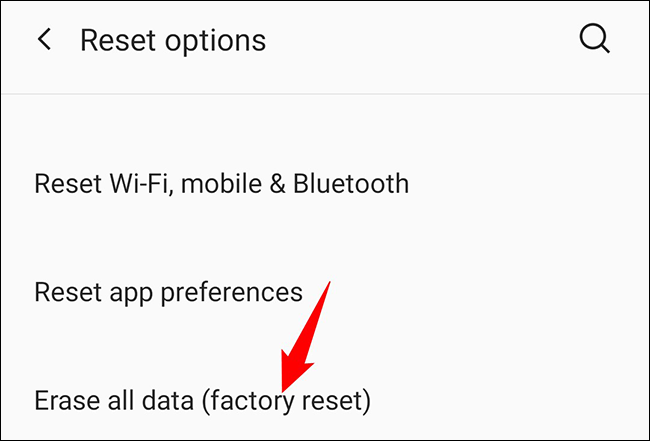 Tap the "Erase All Data (Factory Reset)" option.