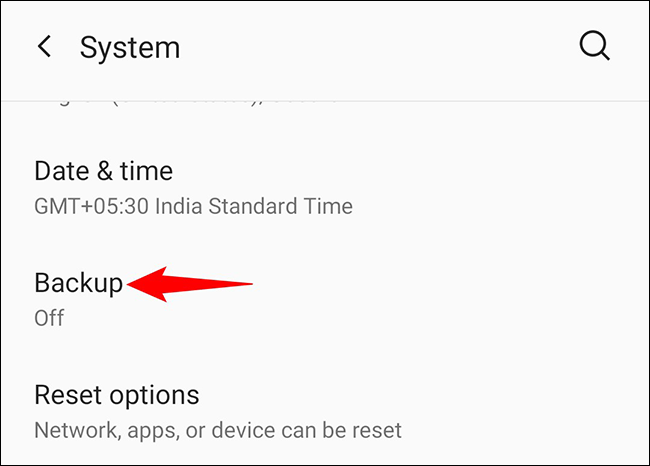 Select "Backup" on the "System" screen.