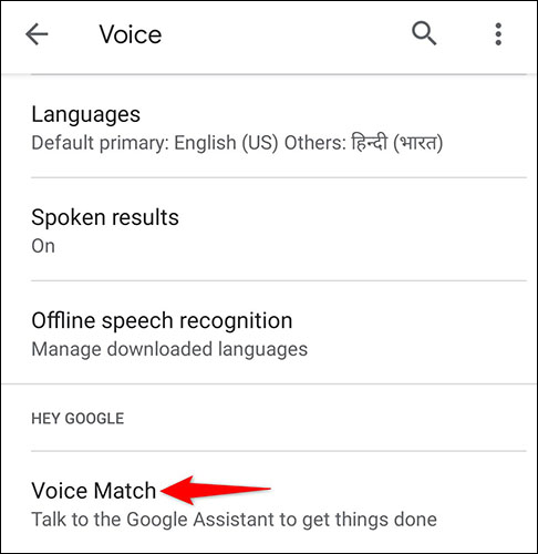 Select "Voice Match" on the "Voice" page.