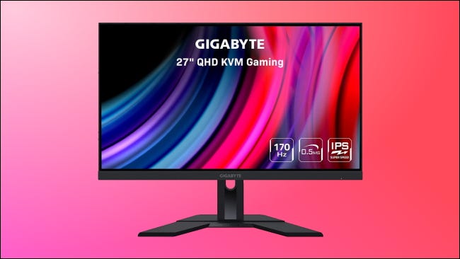 Gigabyte monitor on pink background