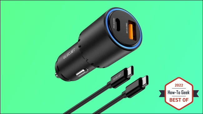 Elecjet car charger on green background