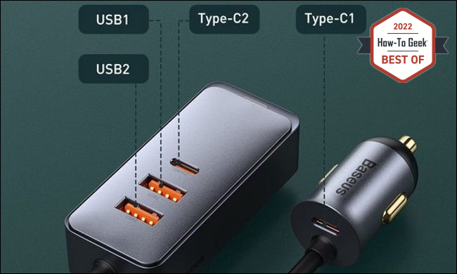 Baseus car charger on green background