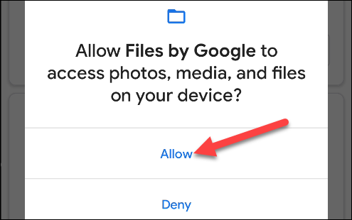 Tap "Allow" to give Google access to your files.