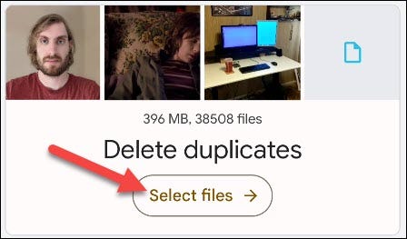 Tap "Select Files" on the "Delete Duplicates" card.