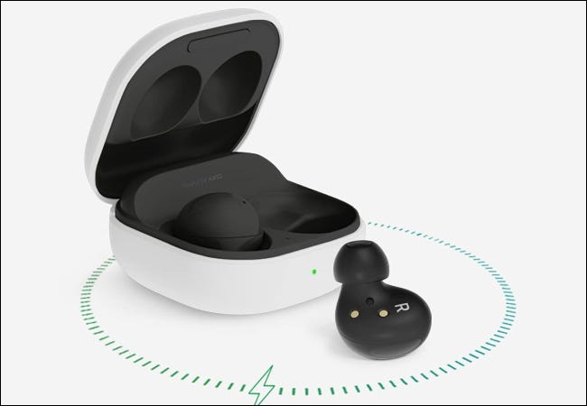 The Samsung Galaxy Buds 2 in their charging case.