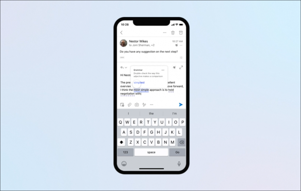 Microsoft Editor on Outlook for iPhone