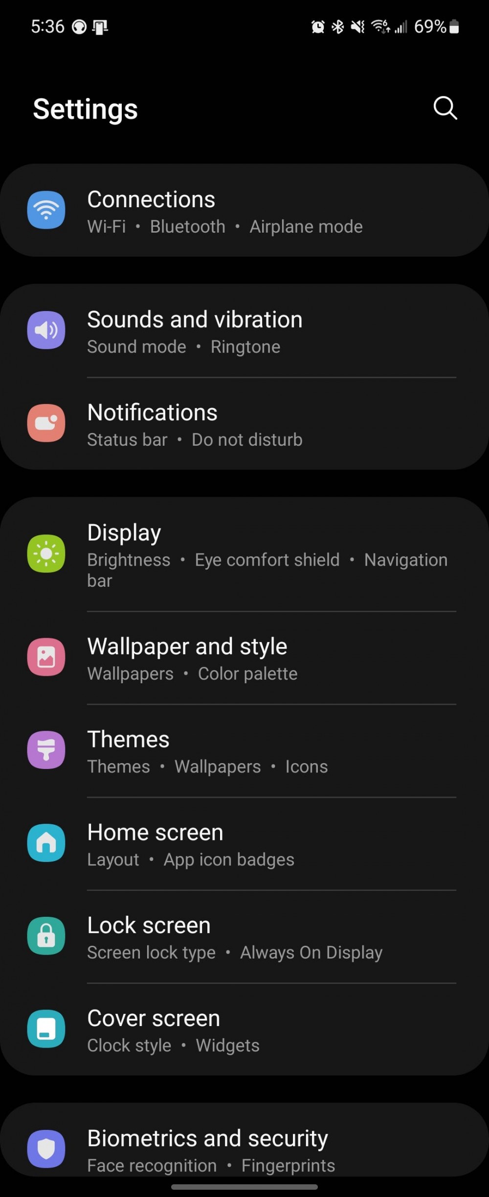 An Android settings page