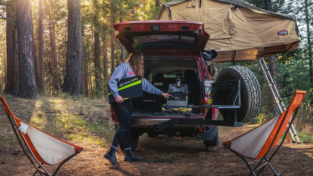 Goal zero solar panel while camping