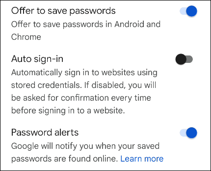 Password Manager settings.