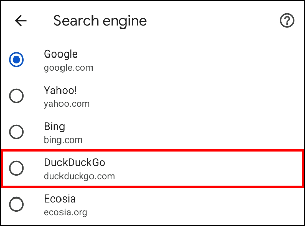 Choose a different search engine from the listed ones