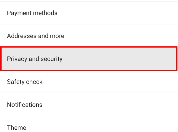 From Chrome's settings, select "Privacy and security"