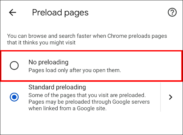 Select the "No preloading" option