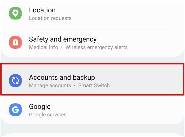 Head to your phone's Settings app and select "Users and accounts" or "Accounts and backup."