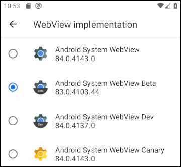 Android System WebView versions