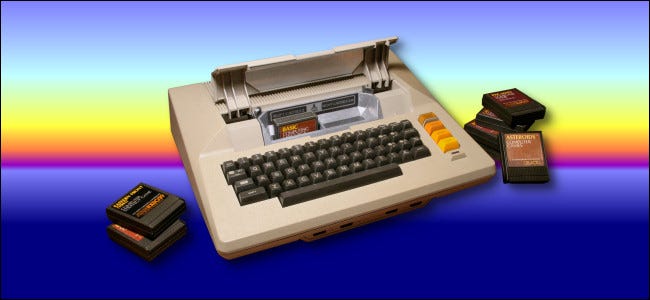 Atari 800 on a sunset background by Benj Edwards.