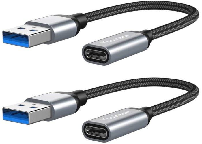 Two space grey USB to USB-C adapter with nylon-braided cables.