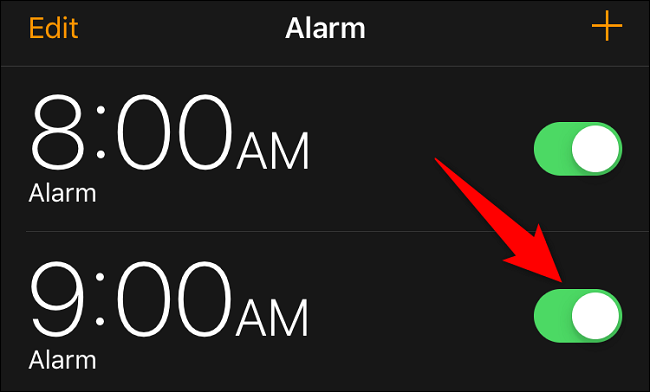 Turn off the toggle for an alarm.