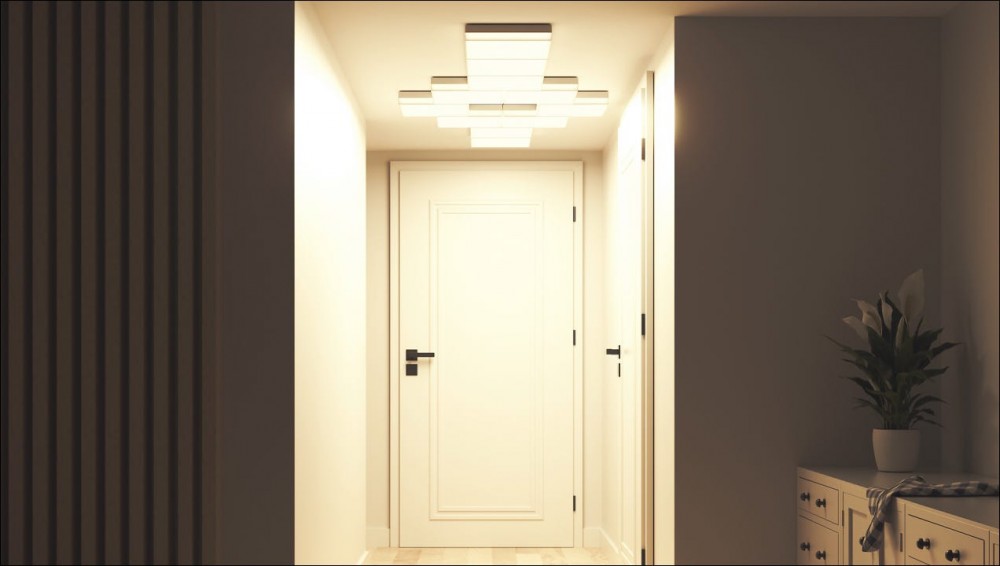 A different arragement of Nanoleaf Skylight panels in the same apartment foyer.