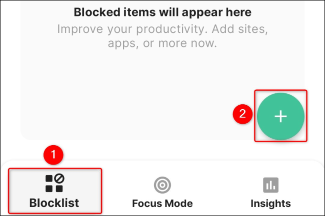 Select "Blocklist" and tap "+."