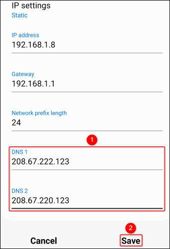 Enter both DNS addresses and tap "Save."