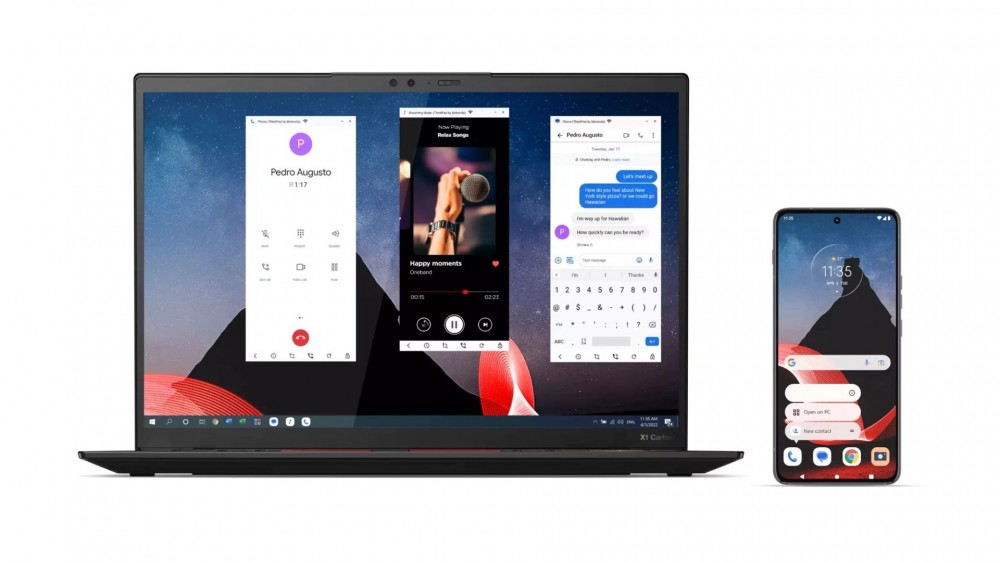 Lenovo laptop and Thinkphone working together.