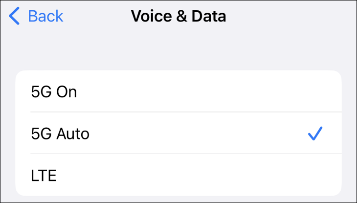 Voice and data options in iOS